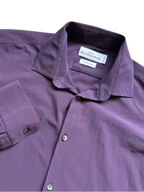Mizzen+Main Leeward Performance Dress Shirt Purple XXL Trim Fit Stretch Office